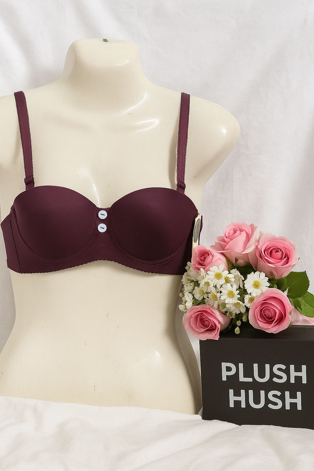 Lightly Padded Button Detail Bra