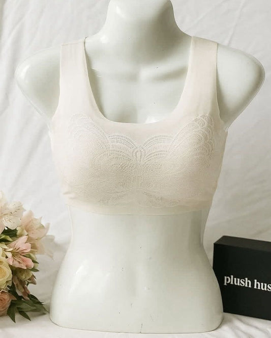 Cream Cloud-Wireless Seamless Lace Bra